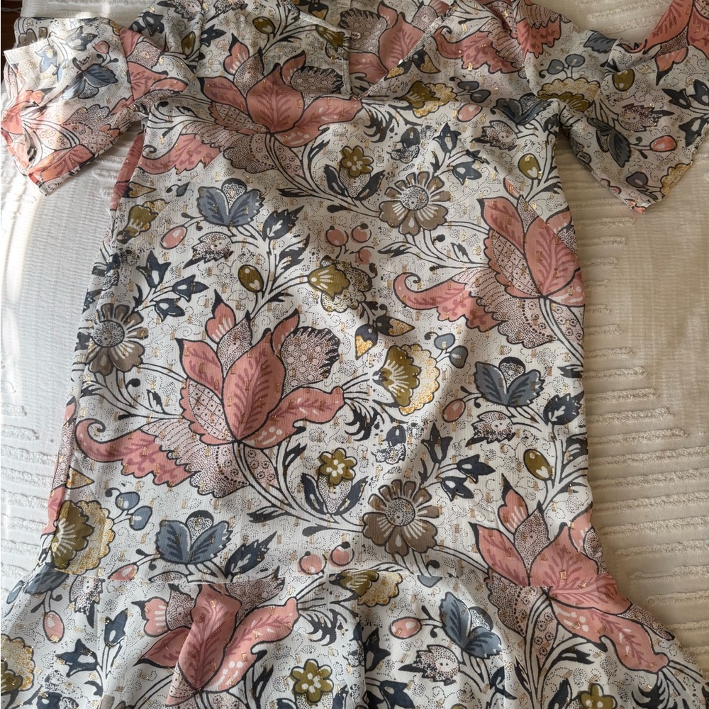Ann Taylor LOFT Floral Patterned Dress with Ruffle Hem